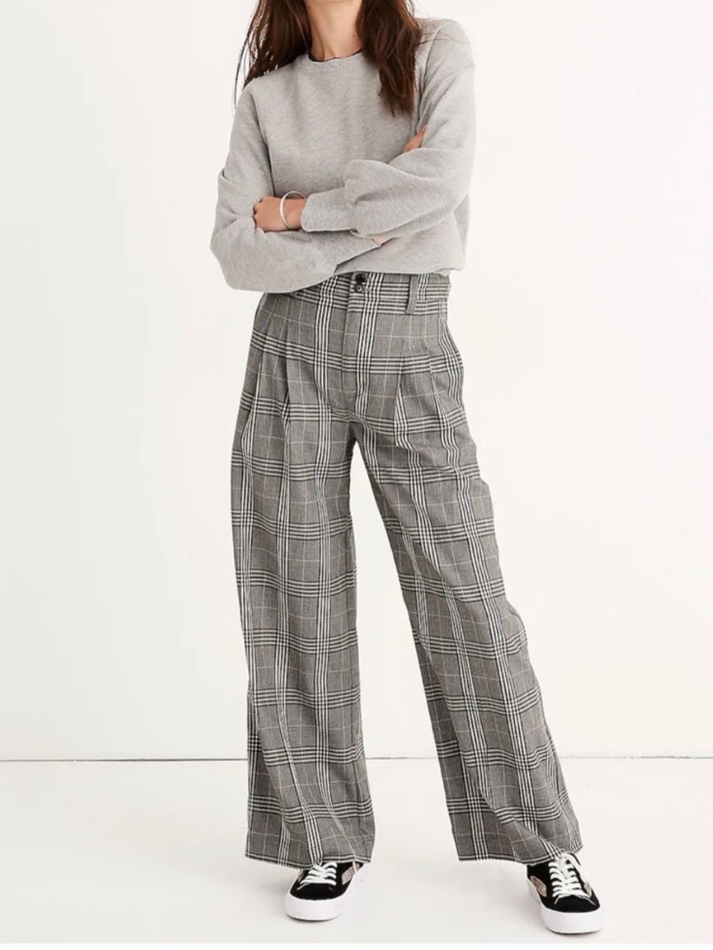 Madewell Gray Glen Plaid Pleated Wide-Leg Trousers Size 2